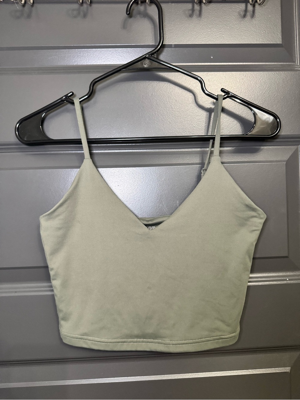 ReoRia Sage Green V-Neck Spaghetti Strap Crop Camisole